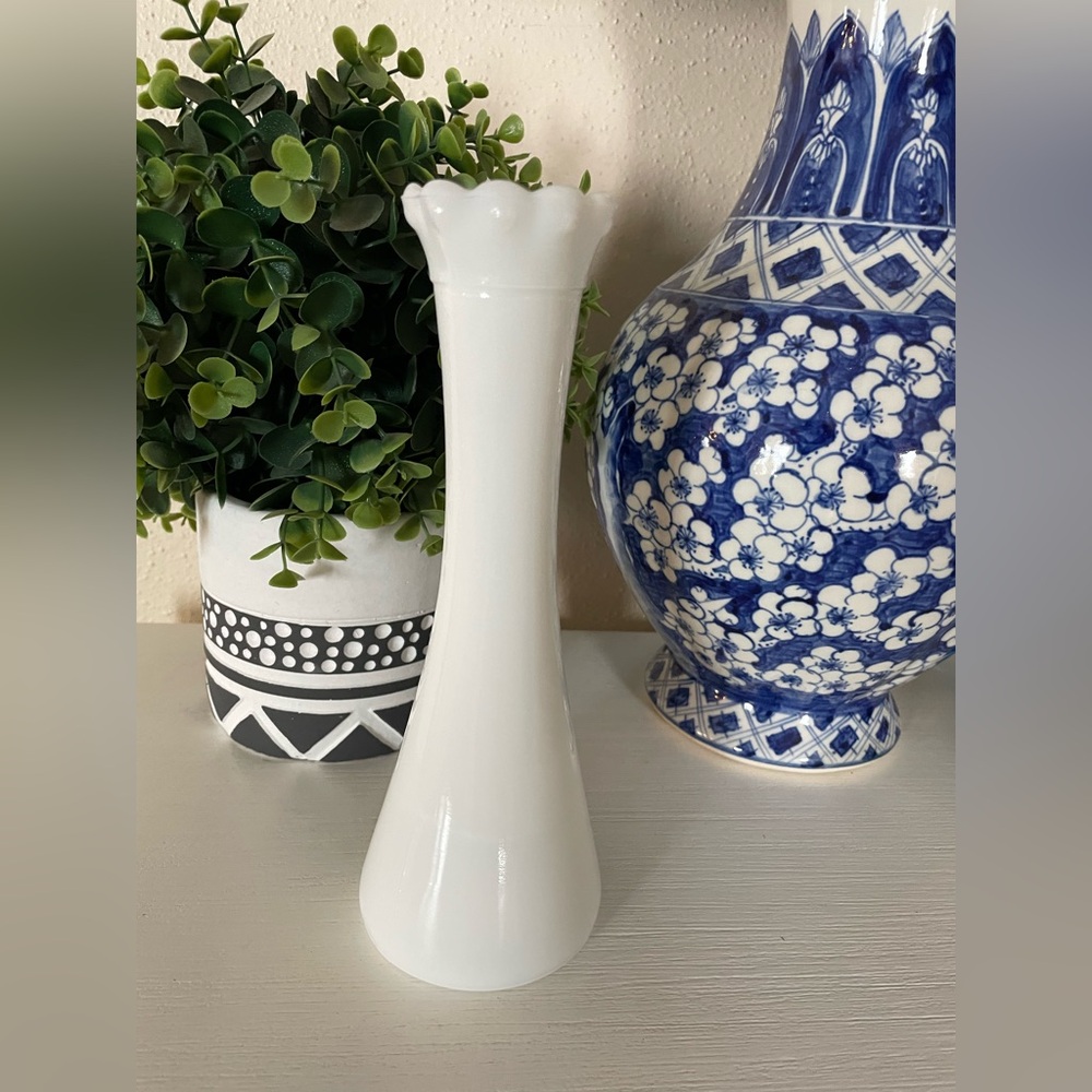 Victorian Milk Glass Scalloped Vase Set Bud Vase White Vase Antique Vase